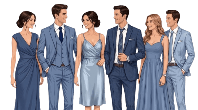 Guests are kindly requested to wear attire in any of the shades within our wedding palette.Color pallet and image to be followed.